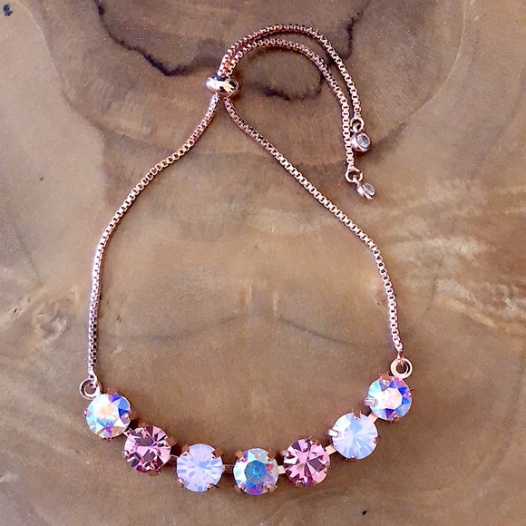 Aurora Borealis Rose + Pink Opal Crystal Rolo Bracelet